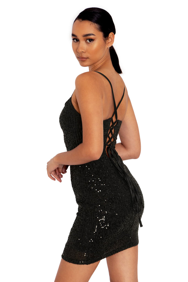 BlackMilk Clothing - Sparkle Sparkle Black Sequin Lace  Mini Dress