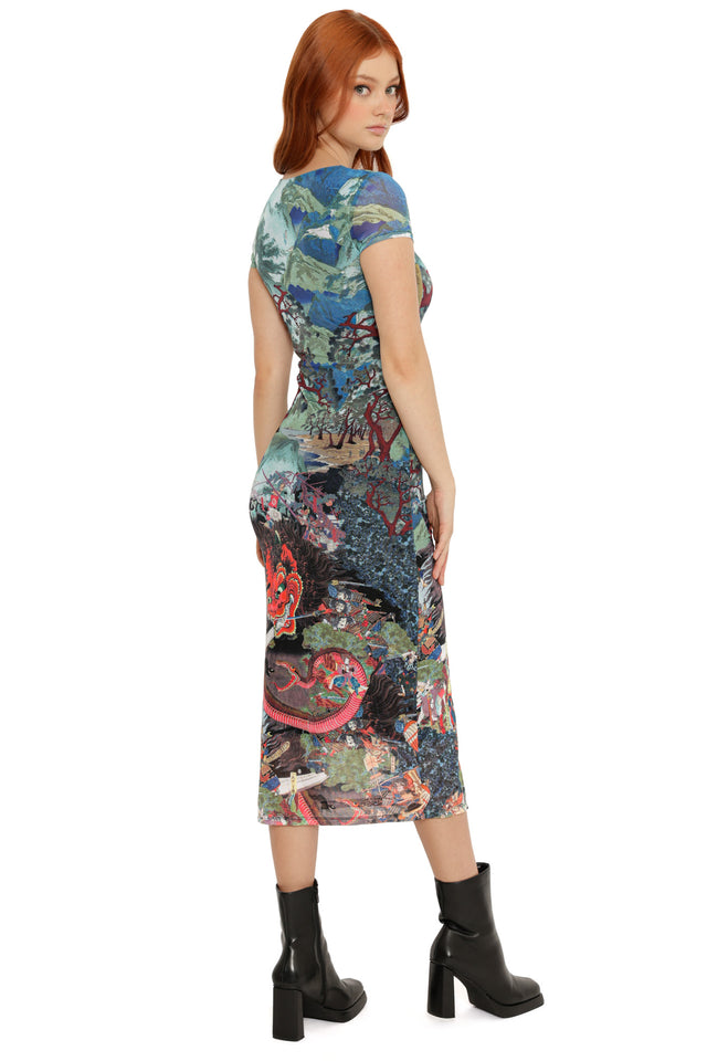 Spirit of Mount Oyama Short Sleeve Bodycon Dress