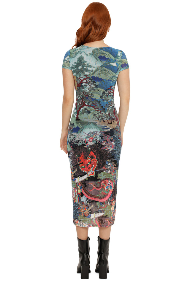 Spirit of Mount Oyama Short Sleeve Bodycon Dress