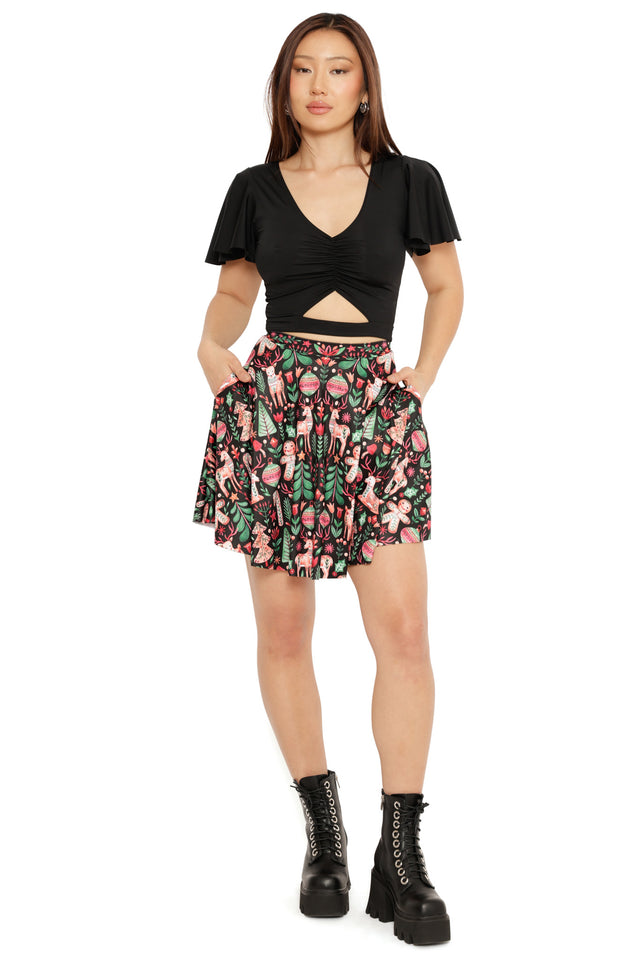 christmas print skater skirt with pockets festive holiday outfit