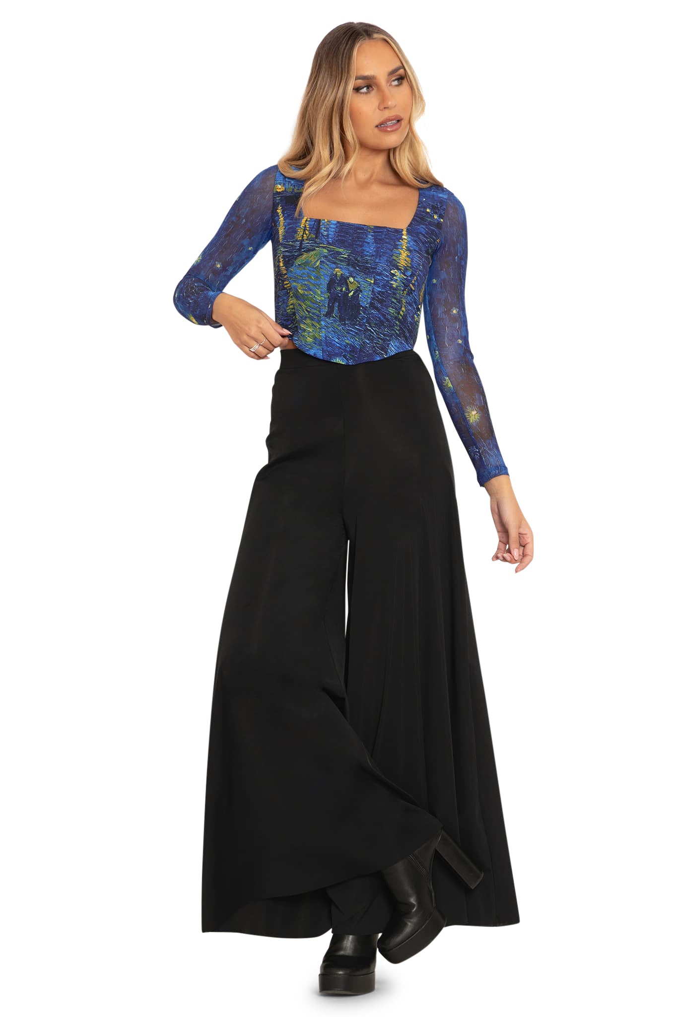Starry Night Over The Rhône Long Sleeve Corset Top - Limited