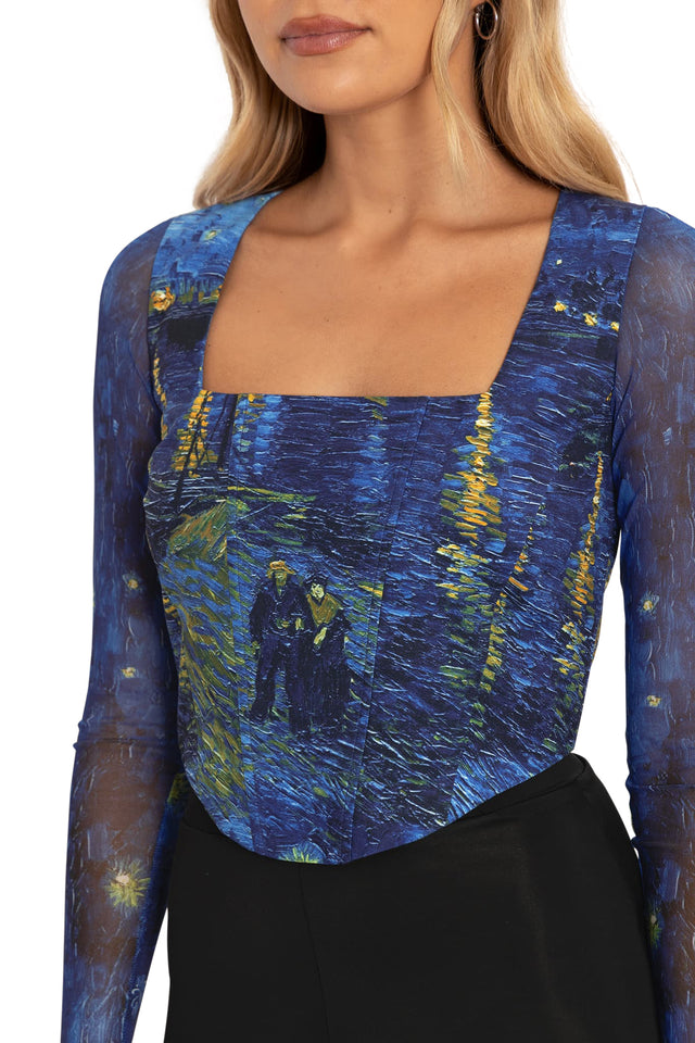 Starry Night Over The Rhône Long Sleeve Corset Top