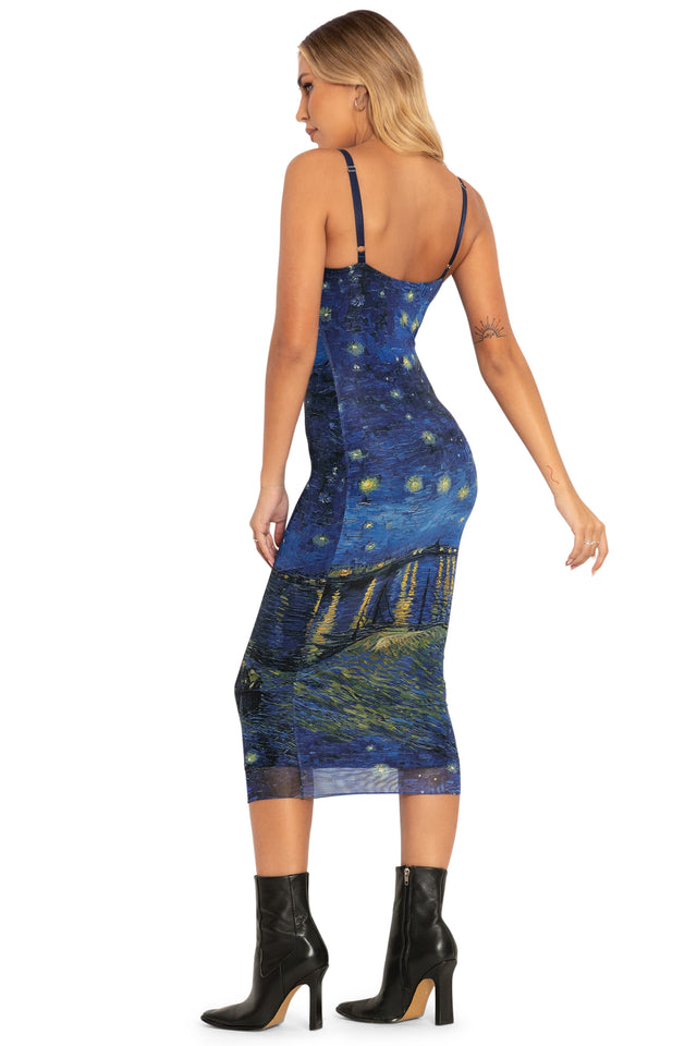 Starry Night Over The Rhône Sheer Bodycon Slip Dress