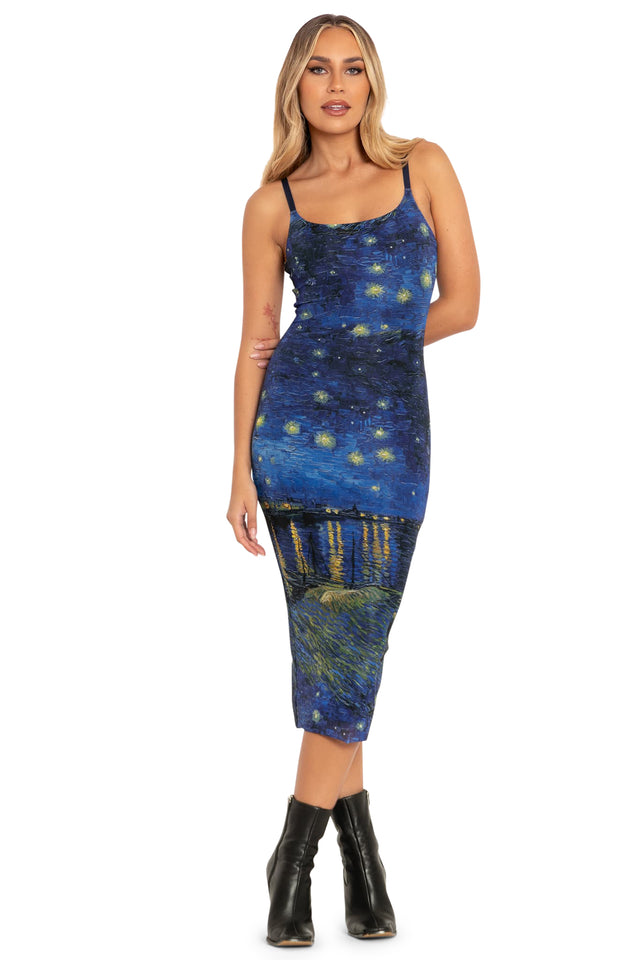 Starry Night Over The Rhône Sheer Bodycon Slip Dress