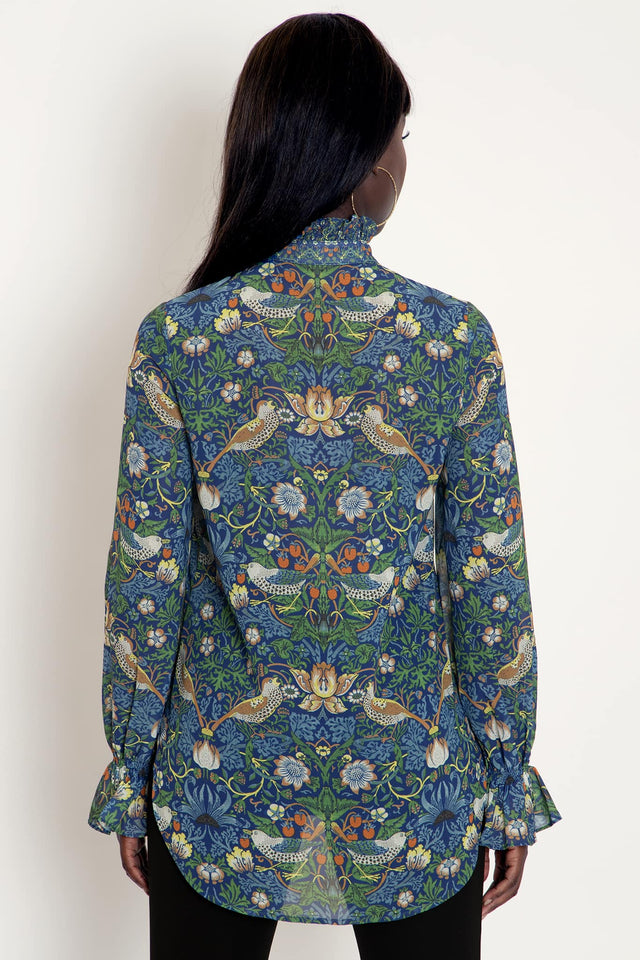 Strawberry Thief Blue Sheer Ruffle Shirt