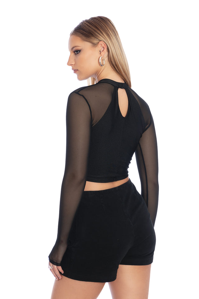 Submerge Sheer Long Sleeve Keyhole Crop