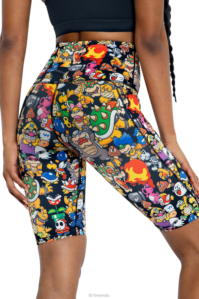 Super Mario Enemies High Waisted Bike Shorts Back