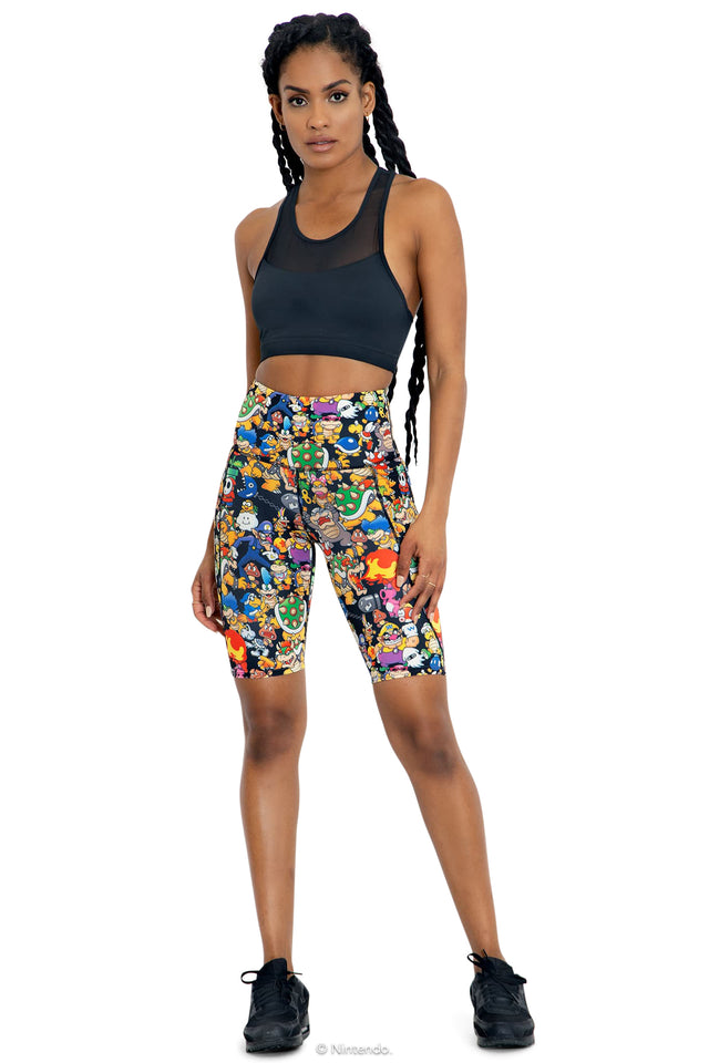 Super Mario Enemies High Waisted Bike Shorts Front