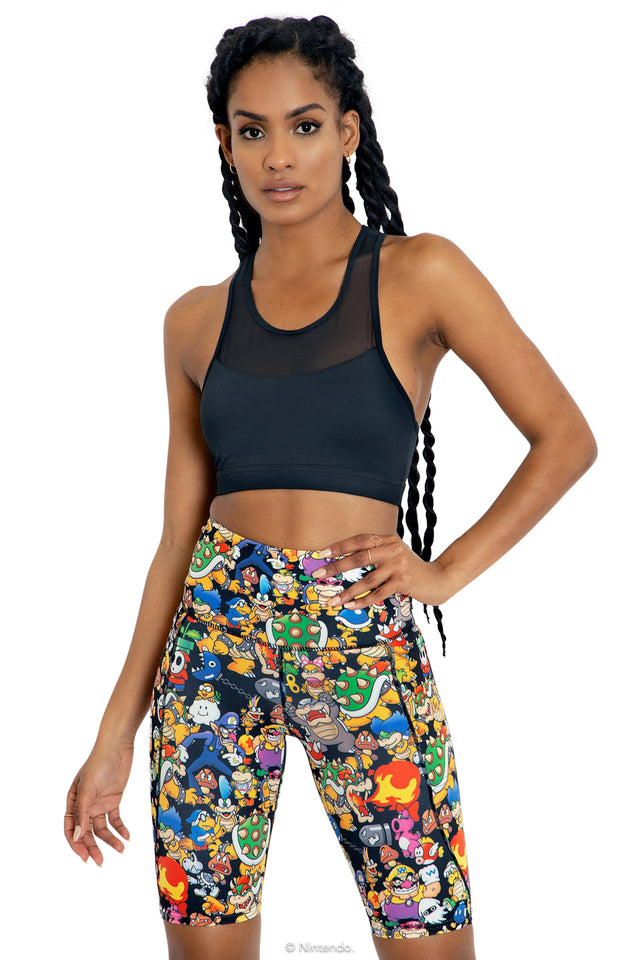 Super Mario Enemies High Waisted Bike Shorts Front