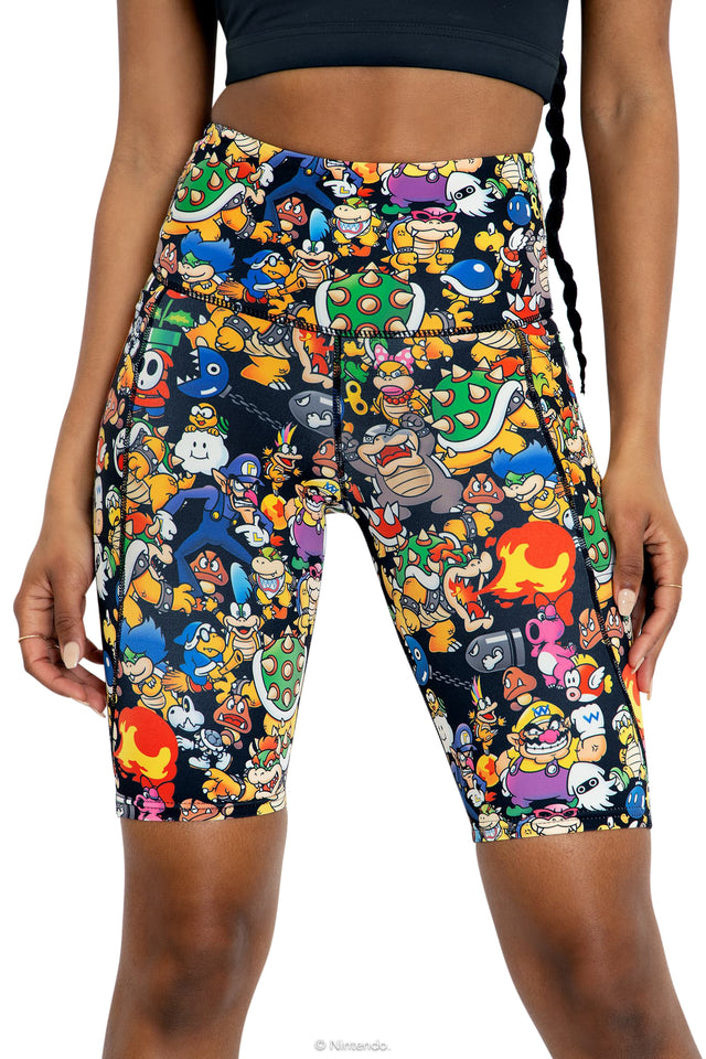 Super Mario Enemies High Waisted Bike Shorts Front