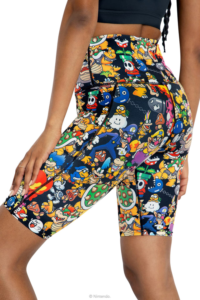 Super Mario Enemies High Waisted Bike Shorts Side