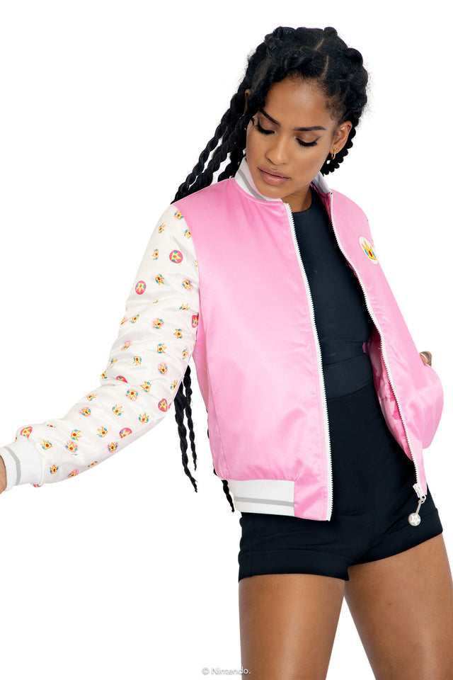 Super Mario Princess Peach Shiny Bomber Jacket Front