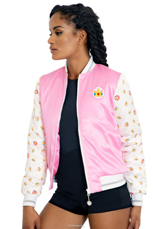 BlackMilk Clothing x Nintendo Super Mario - Super Mario Princess Peach Shiny Bomber Jacket - Super Mario Merchandise - Collaboration apparel - Licenced.