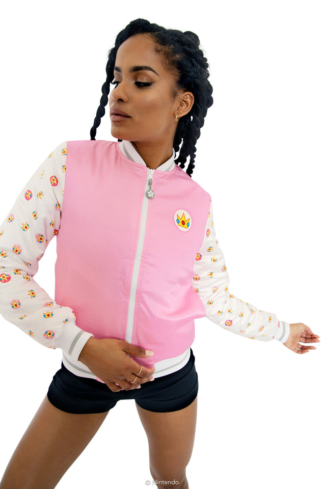 Super Mario Princess Peach Shiny Bomber Jacket Wide