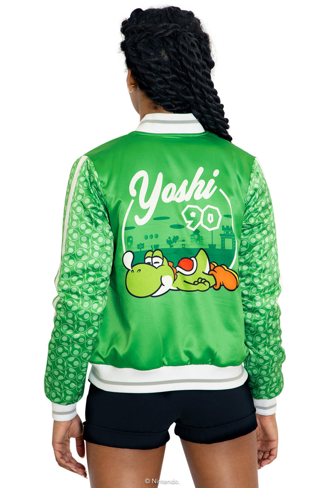 BlackMilk Clothing x Nintendo Super Mario - Super Mario Yoshi Shiny Bomber Jacket - Super Mario Merchandise - Collaboration apparel - Licenced.