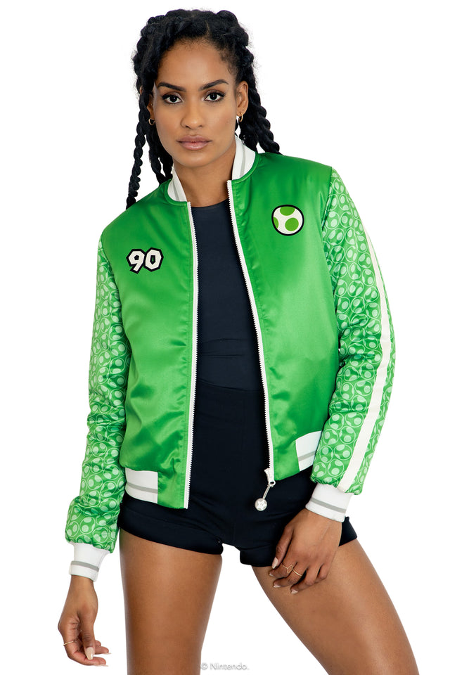 Super Mario Yoshi Shiny Bomber Jacket Front