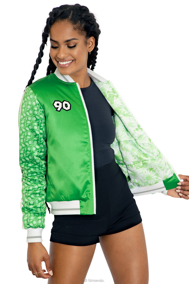 Super Mario Yoshi Shiny Bomber Jacket Front