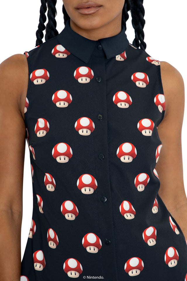 BlackMilk Clothing x Nintendo Super Mario - Super Mushrooms Business Time Shirt - Super Mario Merchandise - Collaboration apparel - Licenced.