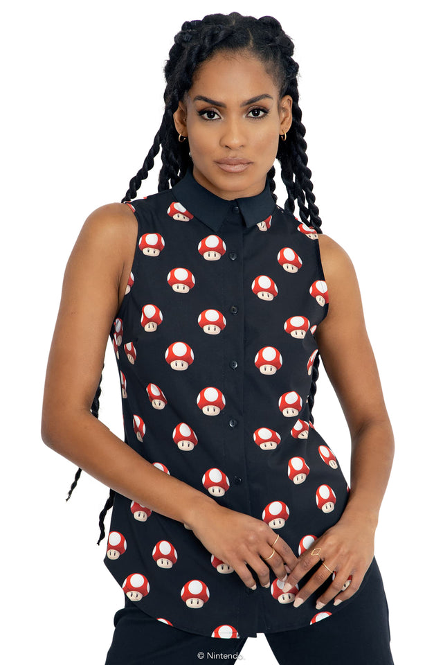 BlackMilk Clothing x Nintendo Super Mario - Super Mushrooms Business Time Shirt - Super Mario Merchandise - Collaboration apparel - Licenced.