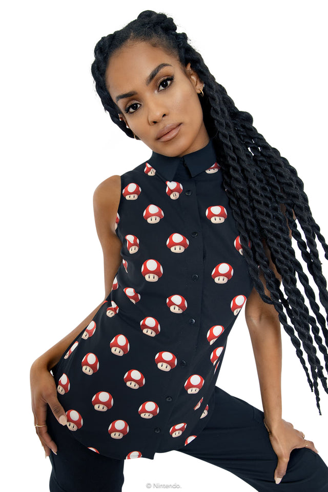 BlackMilk Clothing x Nintendo Super Mario - Super Mushrooms Business Time Shirt - Super Mario Merchandise - Collaboration apparel - Licenced.