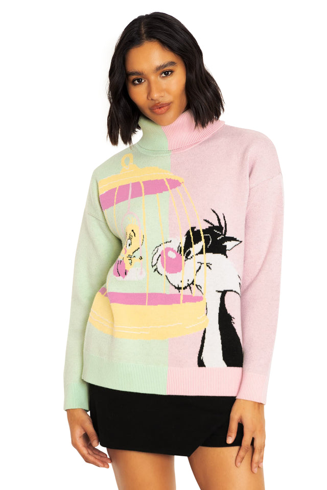BlackMilk Clothing x Warner Brothers Looney Tunes - Sylvester And Tweety Roll Neck Sweater - Warner Bros. Merchandise - Collaboration apparel - Licenced.