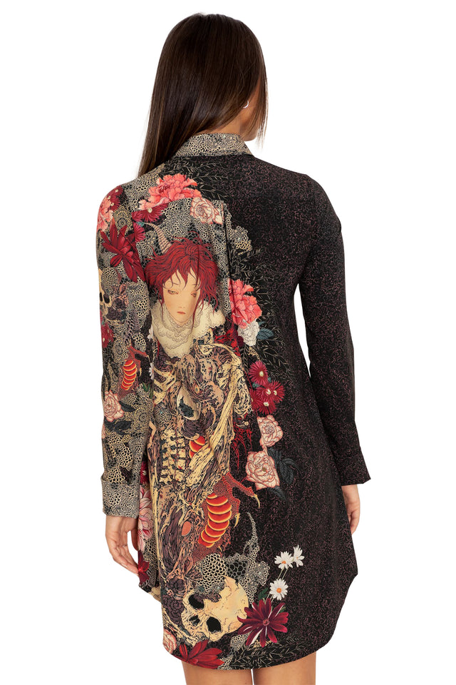 BlackMilk Clothing - Takato Yamamoto Spirit Of A Dragon Long Sleeve Shirt Dress