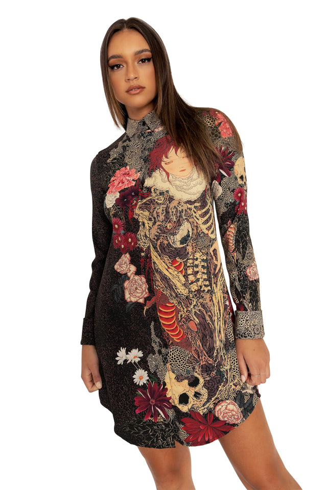 dragon shirt dress Short Sleeve White Dragon Print Shirt Dress