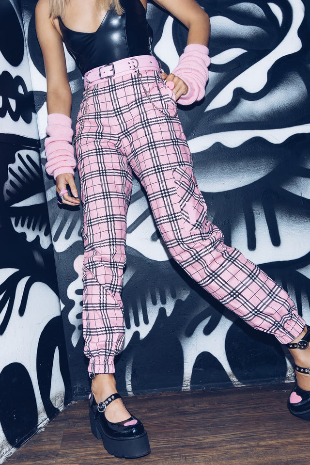 BlackMilk Clothing - Tartan Baby Pink Cargo Pants