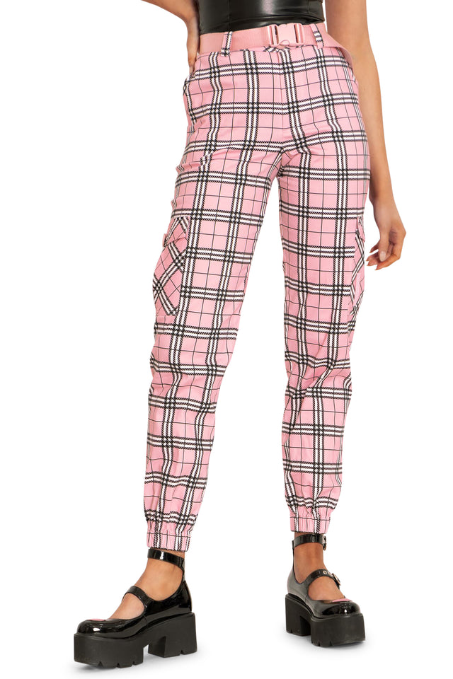 BlackMilk Clothing - Tartan Baby Pink Cargo Pants