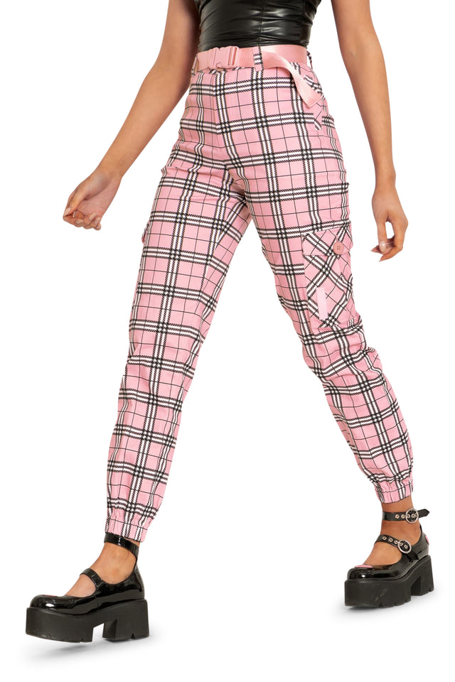 BlackMilk Clothing - Tartan Baby Pink Cargo Pants