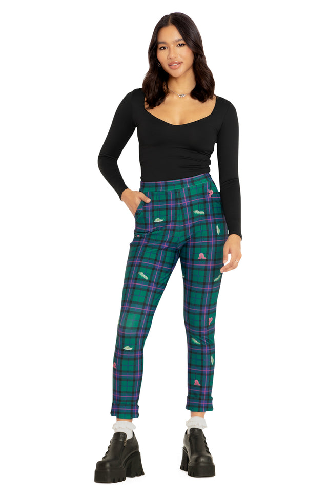 BlackMilk Clothing - Tartan Forest Bugs Cuffed Pants