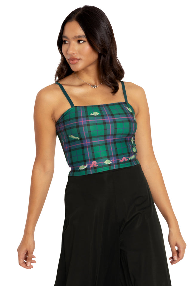 Tartan Forest Bugs Straight Neck Crop Front