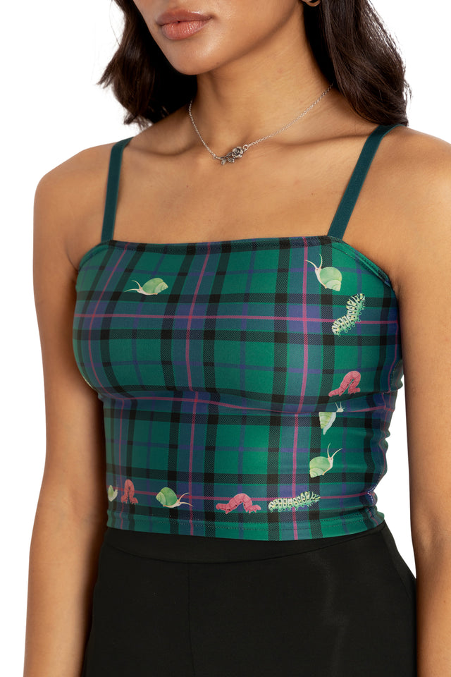 Tartan Forest Bugs Straight Neck Crop Front