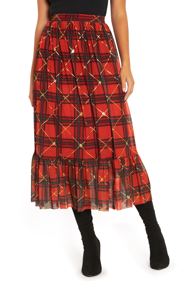 Tartan Gift Wrap Frill Midaxi Skirt  Closeup