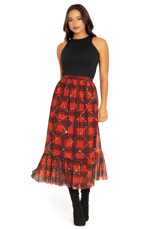 Tartan Gift Wrap Frill Midaxi Skirt  Front 