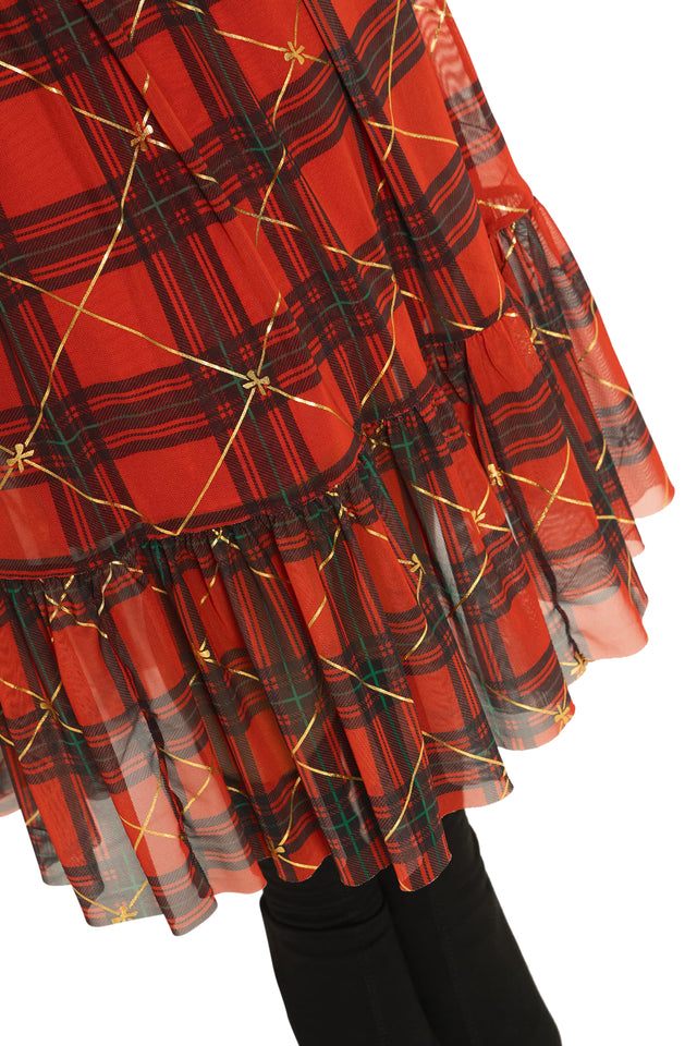 Tartan Gift Wrap Frill Midaxi Skirt  Print