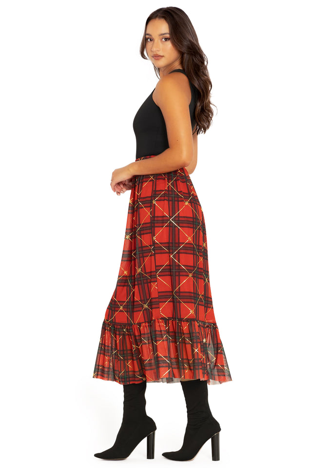 Tartan Gift Wrap Frill Midaxi Skirt  Side