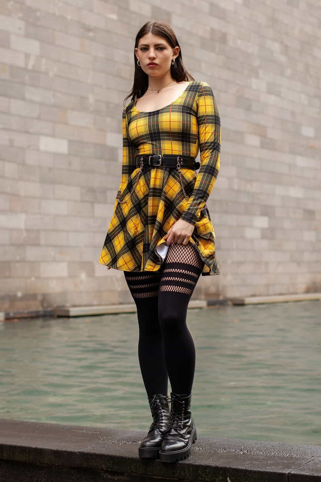 Tartan Grunge Toastie Long Sleeve Skater Dress