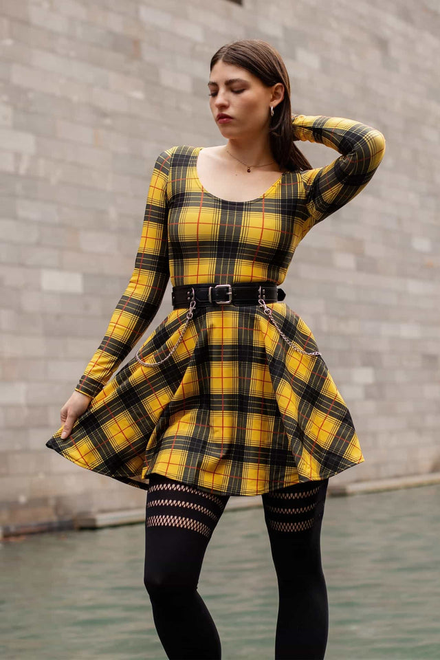 Tartan Grunge Toastie Long Sleeve Skater Dress – BlackMilk Clothing