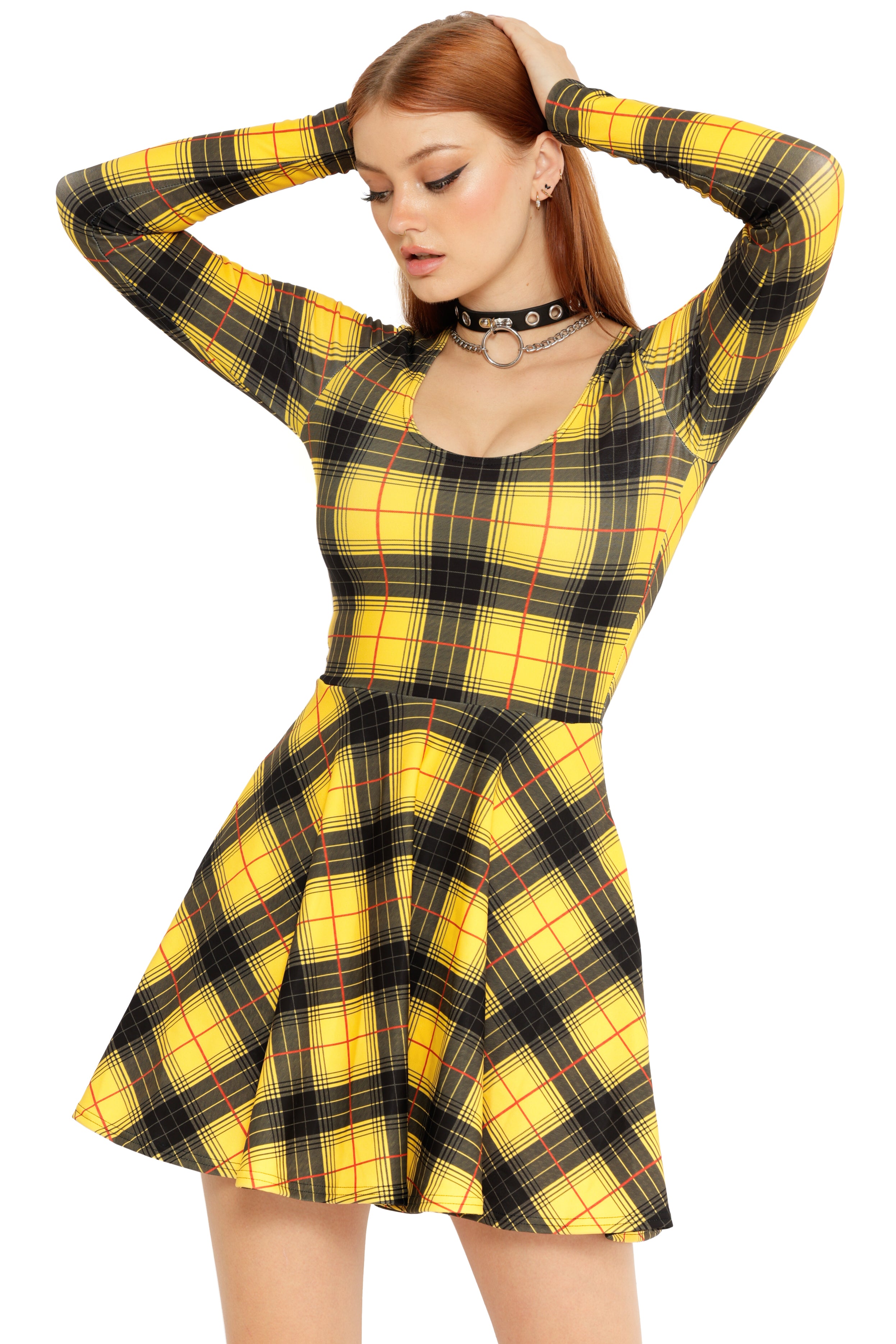 ワンピース Uhr Checkered Tiered Dress yellow&black Uhr 美品 25SS Uhr ウーア Checkered Tiered Dress ワンピース 25SSUhr