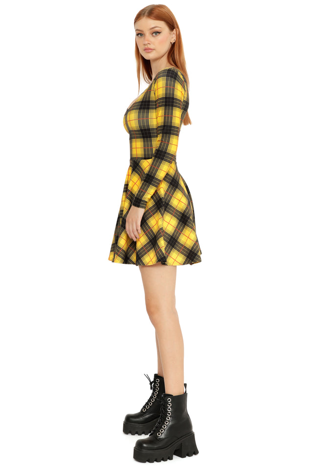 Tartan Grunge Toastie Long Sleeve Skater Dress BlackMilk Clothing Tartan Grunge Toastie Long Sleeve Skater Dress BlackMilk Clothing