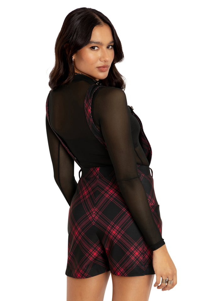 Tartan Punk Red Play Overalls Back