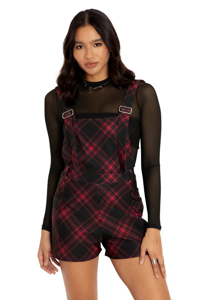 Tartan Punk Red Play Overalls Front