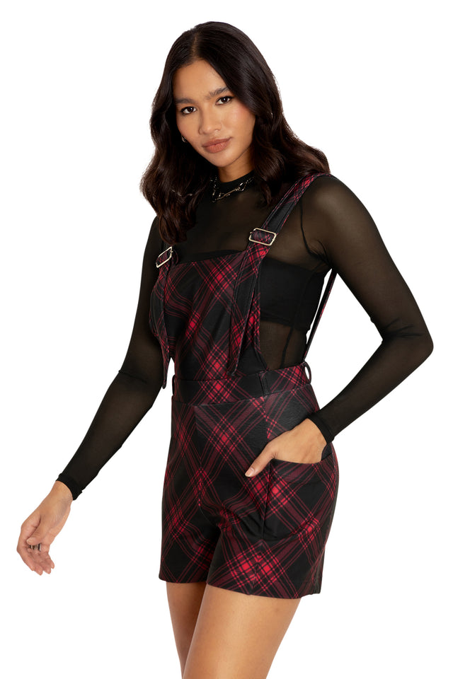 Tartan Punk Red Play Overalls Side