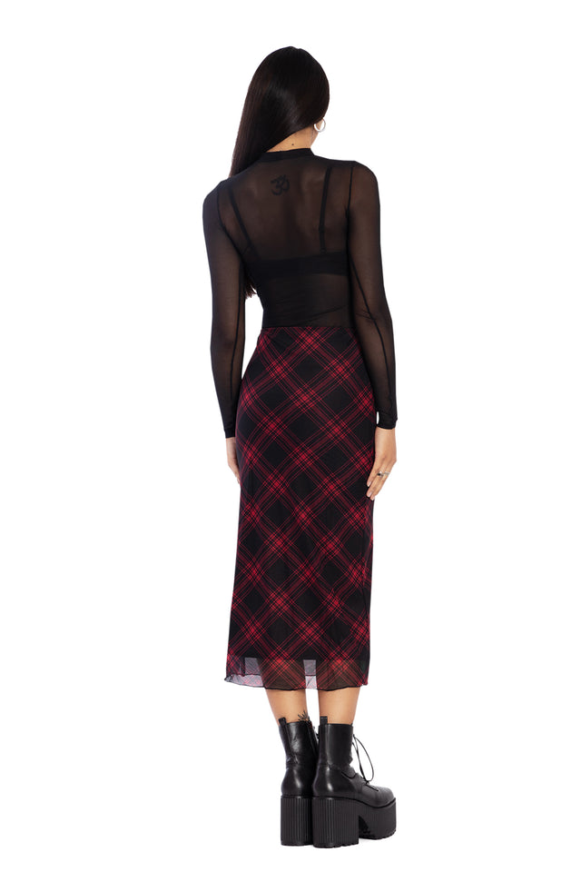 Tartan Punk Red Sheer Midaxi Tube Skirt Back