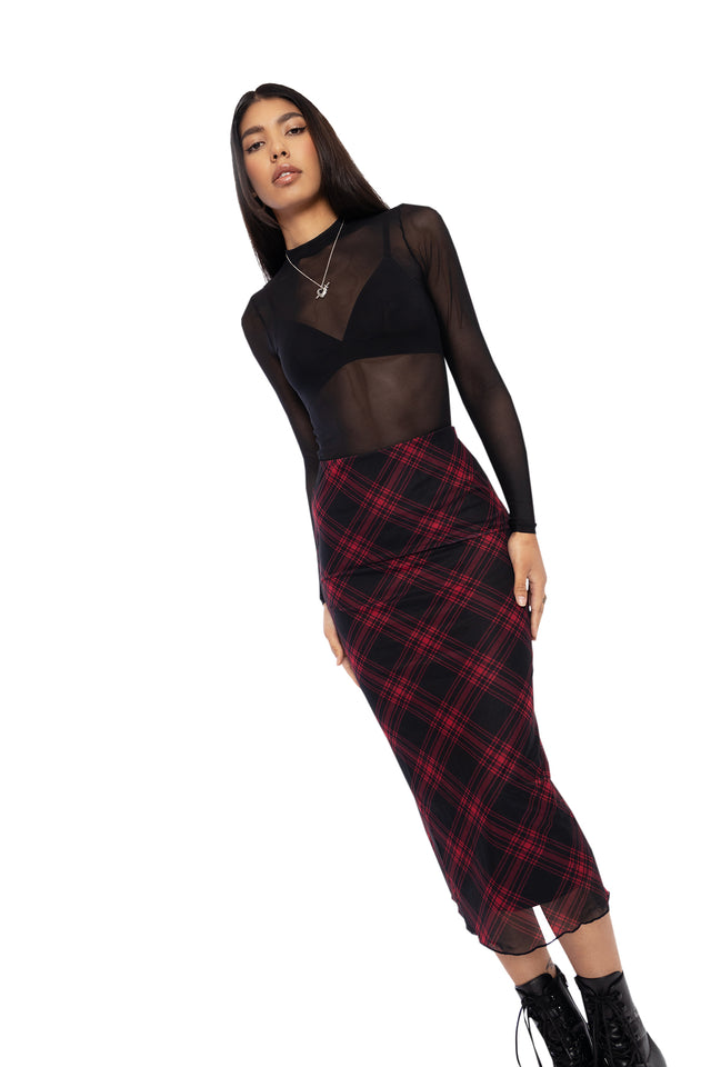 Tartan Punk Red Sheer Midaxi Tube Skirt Wide