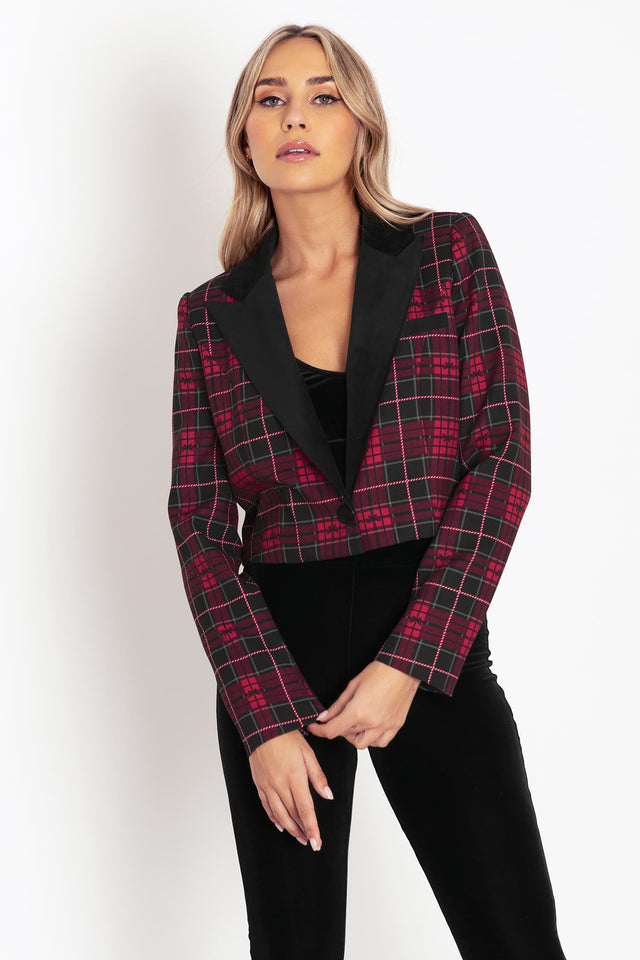 Tartan Ribbon Cropped Blazer