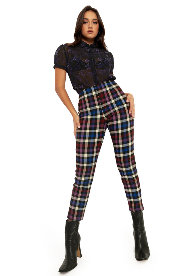 Tartan Static Cigarette Pants Wide