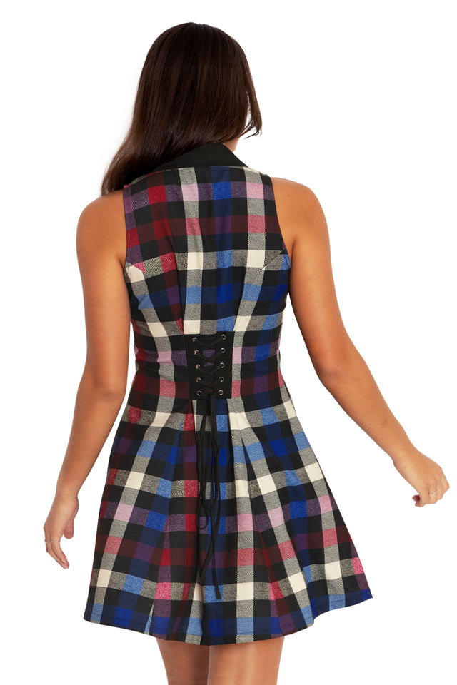 BlackMilk Clothing - Tartan Static Corset Back Shirt Dress