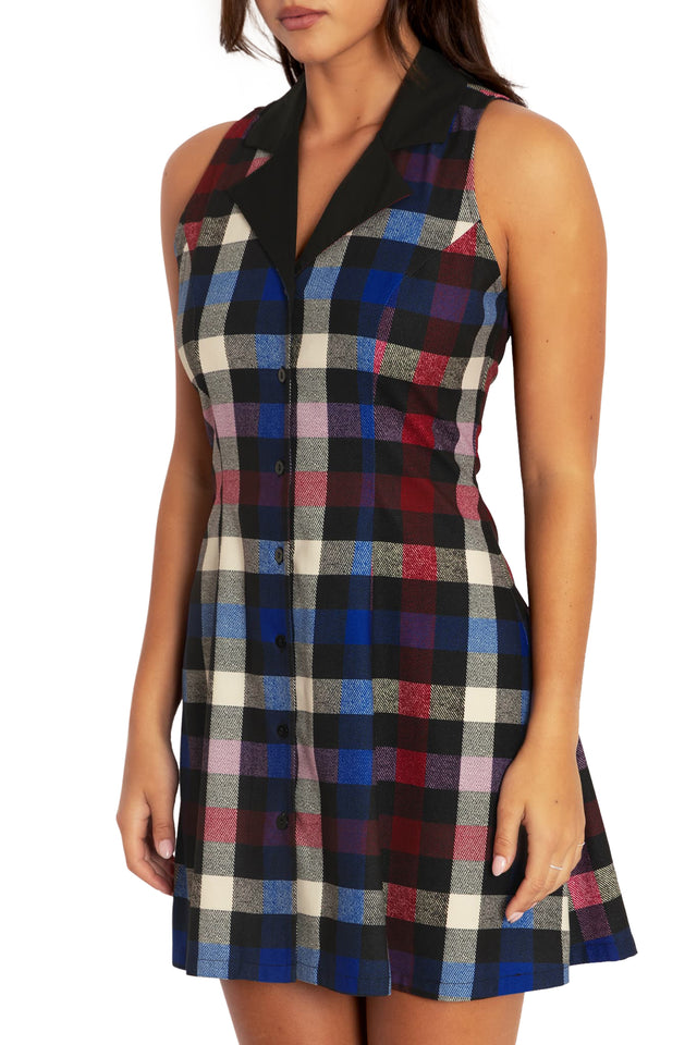 BlackMilk Clothing - Tartan Static Corset Back Shirt Dress